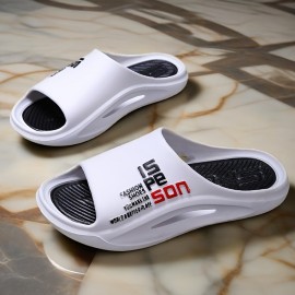 Novos Chinelos Casuais Masculinos Brancos e Vermelhos com Estampa de Letras em PVC - Antiderrapantes, Duráveis, Sem Odor, Sola Grossa Acolchoada Ultra Leves para Uso Interno/Externo em Todas as Estações, Sandálias Versáteis, Pantufas Elegantes, Confortáve