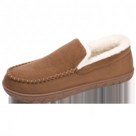 Calçados Masculinos de Forro Macio para Uso Interno/Externo - Parte Superior em Tecido Macio e Sola EVA, Cor Marrom Lisa para Primavera Outono Inverno, Uso Casual no Escritório ou Casa