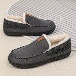 Chinelos confortáveis para homem com forro de peluche e detalhes bordados - Parte superior de tecido forrado com lã quente, sola de EVA para conforto interior - Estilo retro clássico para outono/inverno, chinelos confortáveis para interior | Chinelos slip