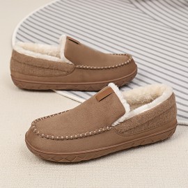 Chinelos confortáveis para homem com forro de peluche e detalhes bordados - Parte superior de tecido forrado com lã quente, sola de EVA para conforto interior - Estilo retro clássico para outono/inverno, chinelos confortáveis para interior | Chinelos slip