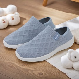 Sapatos de tecido trançado sem estampa, confortáveis e casuais para homens, leves e respiráveis, ideais para todas as estações