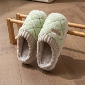 Chinelos de Pelúcia Aconchegantes para o Inverno para Casais - Sola Grossa, Sapatos Internos Quentes e Fofos com Design de Padrão de Diamante, Sola Antiderrapante, Perfeitos para Relaxamento em Casa, Disponíveis em Cinza e Creme, Calçado Interno de Invern