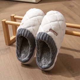 Chinelos de Pelúcia Aconchegantes para o Inverno para Casais - Sola Grossa, Sapatos Internos Quentes e Fofos com Design de Padrão de Diamante, Sola Antiderrapante, Perfeitos para Relaxamento em Casa, Disponíveis em Cinza e Creme, Calçado Interno de Invern