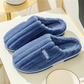 TZ-2617 Chinelos de homem com letras bordadas, em tecido listrado casual para uso interno, com biqueira redonda, sola de TPR, confortáveis e planos para todas as estações - Estilo inglês