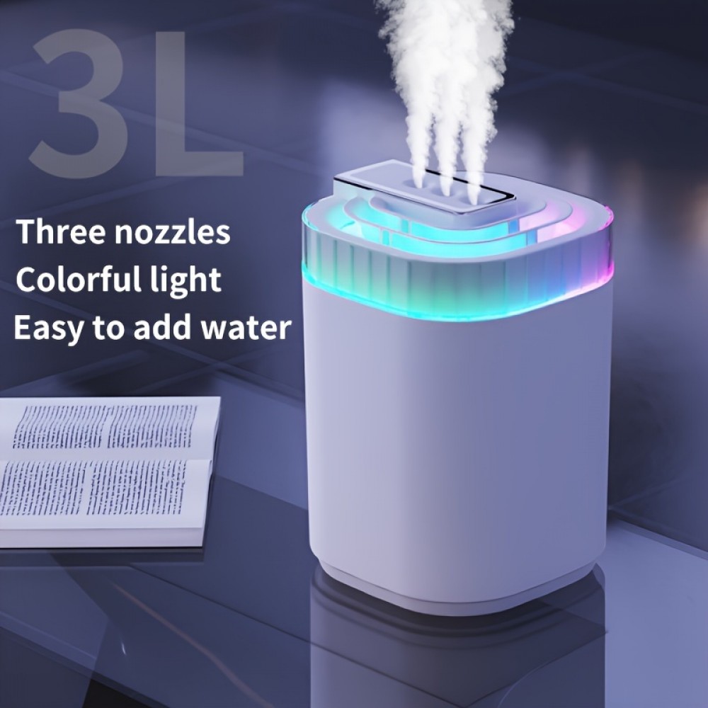 Umidificador Silencioso Silent Rhythm, Grande Capacidade com 3 Bocais para Névoa Densa, Ideal para Escritório e Quarto, Umidificador de Mesa Multifuncional