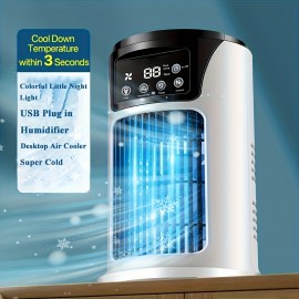 Humidificador de ar portátil com ventilador USB, 6 velocidades ajustáveis, efeito três em um, máquina de ar frio, resfriamento, humidificação e fornecimento de ar, adequado para vários tipos de ambientes, essencial para escritório e casa nos EUA.