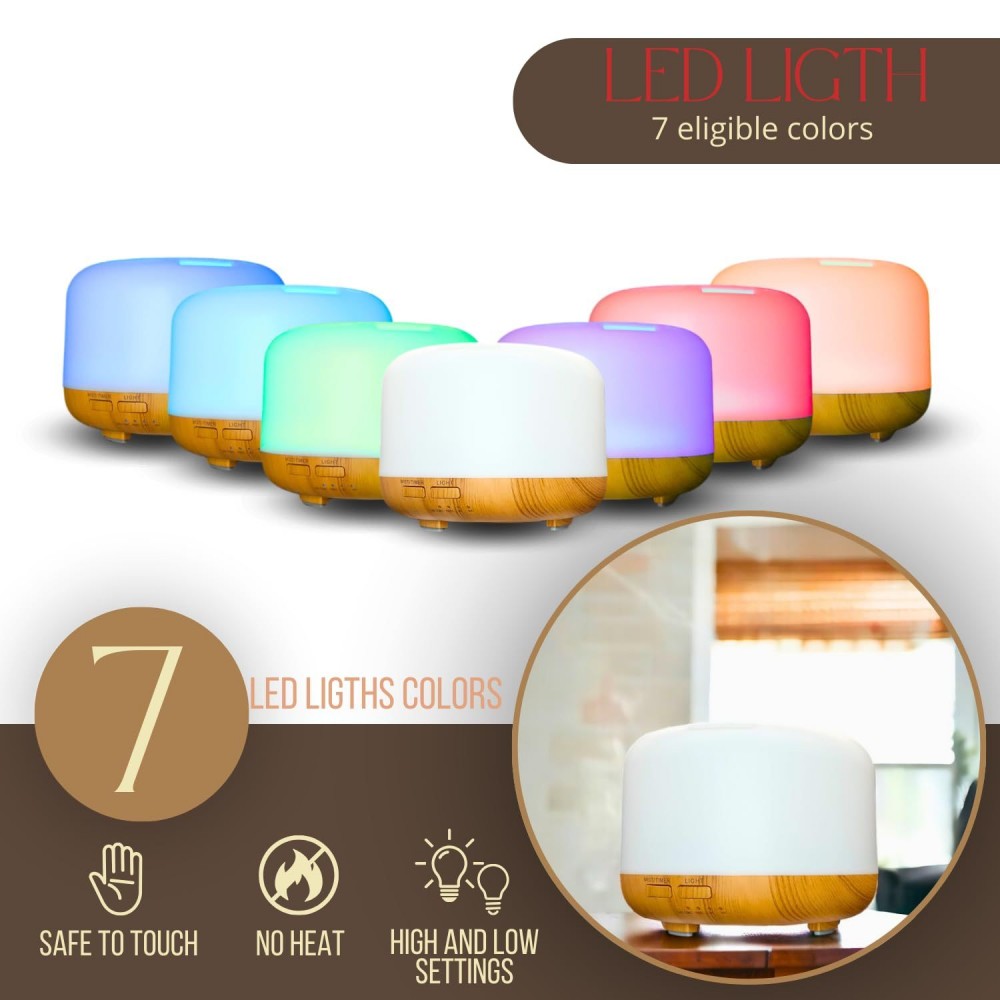 500ml Premium, difusor de óleo essencial com controle remoto, 5 em 1 ultrassônico, aromaterapia, fragrância, umidificador, vaporizador, temporizador e interruptor automático