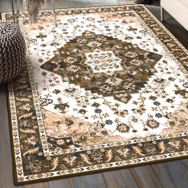Tapete de Área com Estampa Floral Vintage - Lavável à Máquina Tapete Antiderrapante de Baixo Ato, Forro em Chenille e TPR, Tamanhos Grandes até 2.16m² para Sala de Estar, Quarto, Escritório, Decoração de Cozinha, Tapete de Cozinha | Design Floral Vintage 