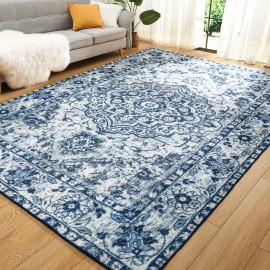 Tapete vintage lavável de baixa pilha LOCHAS, tapete interior com estampa floral antiderrapante para sala de estar, tapetes de acréscimo de piso sem derramamento para quarto, sala de jantar, decoração de escritório em casa, azul, vermelho, laranja, preto,