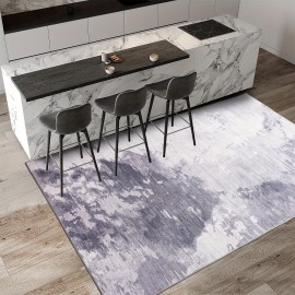Tapete Antiderrapante Lavável à Máquina - Design Tribal Abstrato Bohemio em Azul e Branco, Mistura Durável de TPR & Poliéster, Tamanhos Grandes até 2.16m² para Sala de Estar, Quarto, Escritório, Entrada da Varanda Decoração de Casa, Tapete Lavável