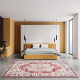 Tapete Boho Tribal Falso Peludo - Antiderrapante Lavável à Máquina com Design Vibrante Vermelho/Bege/Laranja/Branco/Cinza/Preta, Mistura de TPR e Poliéster Durável para Sala, Quarto, Escritório, Entrada da Varanda, Decoração de Casa, Tapetes Florais para 