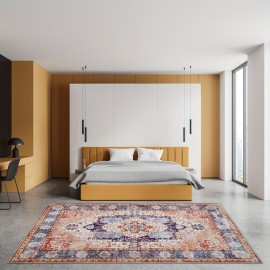 Tapete Boho Tribal Falso Peludo - Antiderrapante Lavável à Máquina com Design Vibrante Vermelho/Bege/Laranja/Branco/Cinza/Preta, Mistura de TPR e Poliéster Durável para Sala, Quarto, Escritório, Entrada da Varanda, Decoração de Casa, Tapetes Florais para 