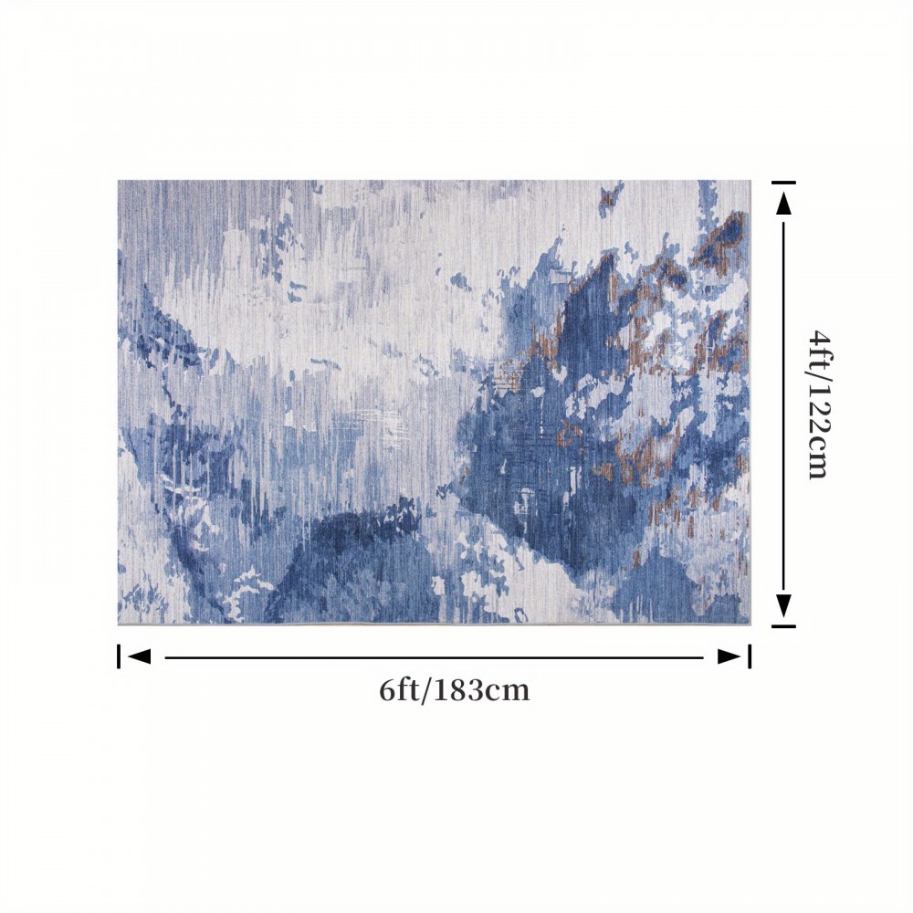 Tapete de área com padrão abstrato - Felpudo e lavável com base antiderrapante, elegante tapete de baixa pilha para espaços de vida, cozinha e entrada (Azul/Cinza) | 4x6, 5x7, 6x9