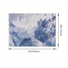 Tapete de área com padrão abstrato - Felpudo e lavável com base antiderrapante, elegante tapete de baixa pilha para espaços de vida, cozinha e entrada (Azul/Cinza) | 4x6, 5x7, 6x9