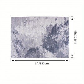 Tapete de área com padrão abstrato - Felpudo e lavável com base antiderrapante, elegante tapete de baixa pilha para espaços de vida, cozinha e entrada (Azul/Cinza) | 4x6, 5x7, 6x9