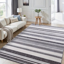 Tapete de Área, Pelo Curto Listrado Vintage, 5x8/6×9 pés, Vermelho/Cinza/Azul/Verde, Lavável Antiderrapante, Estampa Retrô Listrada, Ideal para Sala de Jantar, Quarto, Presente de Casamento, Decoração para Casa