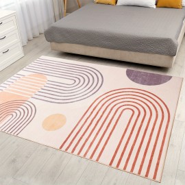 Tapete geométrico moderno - Anti-deslizante, lavável à máquina, design inspirado na vintage em azul, rosa e branco - Perfeito para decoração de sala de estar, quarto, escritório e entrada, tapetes para sala de estar.