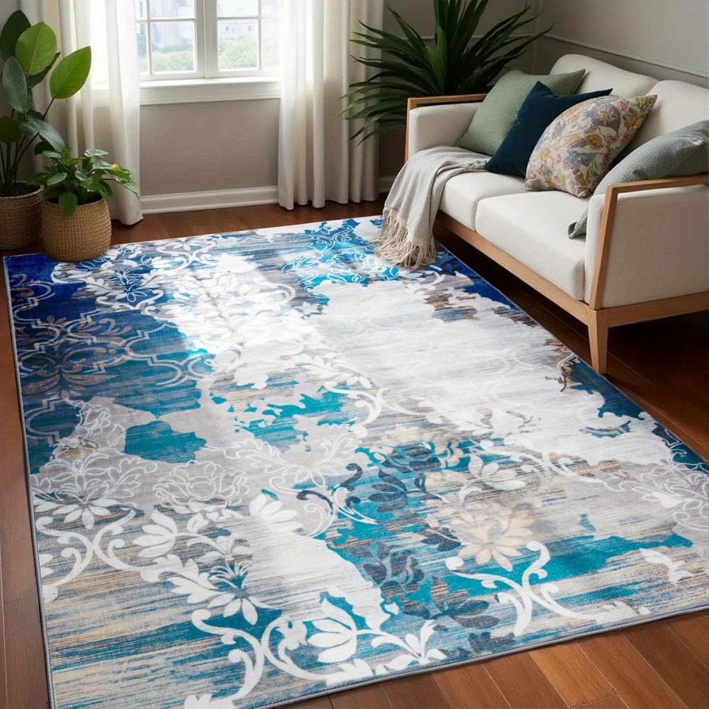 Tapete impresso azul imitação cachemira, série retrato 8X10 pés, adequado para sala de estar, quarto, estudo e decoração de casa, exclusivo para eventos e festas. Antiderrapante e lavável.