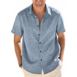 Camisa Masculina Casual de Manga Curta para Verão, Camisa de Linho para Praia e Férias