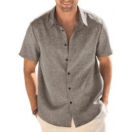 Camisa Masculina Casual de Manga Curta para Verão, Camisa de Linho para Praia e Férias