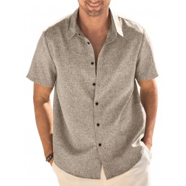 Camisa Masculina Casual de Manga Curta para Verão, Camisa de Linho para Praia e Férias