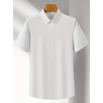 Camisa Casual Masculina para Negócios - Manga Curta Leve de Verão com Gola Clássica, Ajuste Regular e Cor Sólida, Tecido Durável Lavável à Máquina para Escritório & Uso Formal, Roupa Versátil, Abotoadura, Material Não Transparente