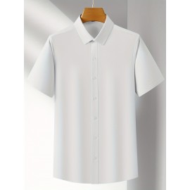 Camisa Casual Masculina para Negócios - Manga Curta Leve de Verão com Gola Clássica, Ajuste Regular e Cor Sólida, Tecido Durável Lavável à Máquina para Escritório & Uso Formal, Roupa Versátil, Abotoadura, Material Não Transparente