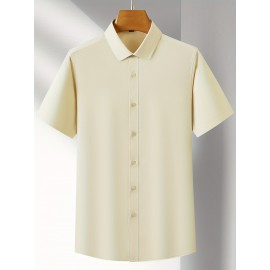 Camisa Casual Masculina para Negócios - Manga Curta Leve de Verão com Gola Clássica, Ajuste Regular e Cor Sólida, Tecido Durável Lavável à Máquina para Escritório & Uso Formal, Roupa Versátil, Abotoadura, Material Não Transparente