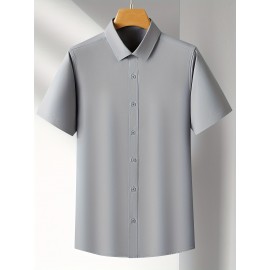 Camisa Casual Masculina para Negócios - Manga Curta Leve de Verão com Gola Clássica, Ajuste Regular e Cor Sólida, Tecido Durável Lavável à Máquina para Escritório & Uso Formal, Roupa Versátil, Abotoadura, Material Não Transparente