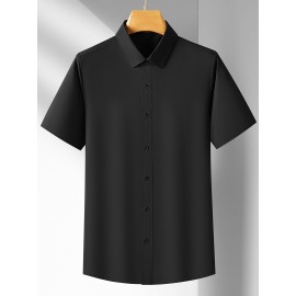 Camisa Casual Masculina para Negócios - Manga Curta Leve de Verão com Gola Clássica, Ajuste Regular e Cor Sólida, Tecido Durável Lavável à Máquina para Escritório & Uso Formal, Roupa Versátil, Abotoadura, Material Não Transparente