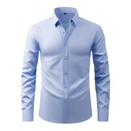 Camisas sociais masculinas com botões, casuais, de cor sólida, básicas, de manga longa, roupas de primavera para férias na praia, moda de rua