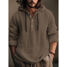 Camisa de algodão para homem, primavera e outono, com capuz, manga comprida, casual e confortável para uso diário.