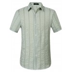 Camisas de vestir masculinas, camisas de botão de manga curta, camisas listradas e xadrez casuais, camisas de vestir