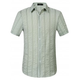 Camisas de vestir masculinas, camisas de botão de manga curta, camisas listradas e xadrez casuais, camisas de vestir