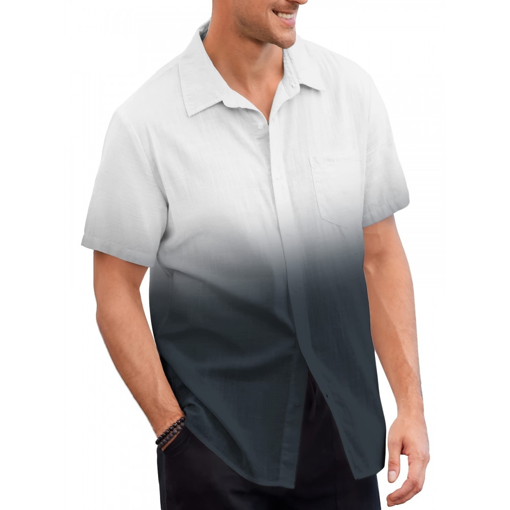 Camisas de algodão de manga curta com gradiente para homem, botões casuais, praia, verão, camisas havaianas