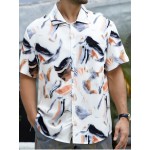 Nova camisa de manga curta bege para homem, com estampa de tinta, botões de bolso, top casual de verão