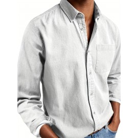 Camisa Casual Masculina de Manga Longa Sem Rugas, Leve e Estilosa com Bolsos em Cor Sólida