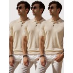 3 peças de camisas polo de malha listrada para homem - Elegantes tops de manga curta com botões e gola clássica, respiráveis e confortáveis para uso casual ou elegante, roupa masculina versátil, design elegante, textura suave