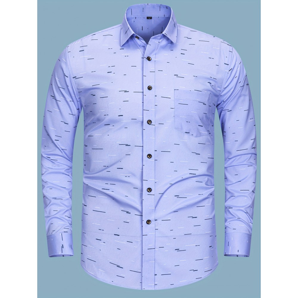 Camisa masculina de manga comprida com botões e estampado de listras, estilo clássico, camisa casual para todos os dias, versátil para uso casual.