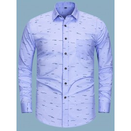 Camisa masculina de manga comprida com botões e estampado de listras, estilo clássico, camisa casual para todos os dias, versátil para uso casual.