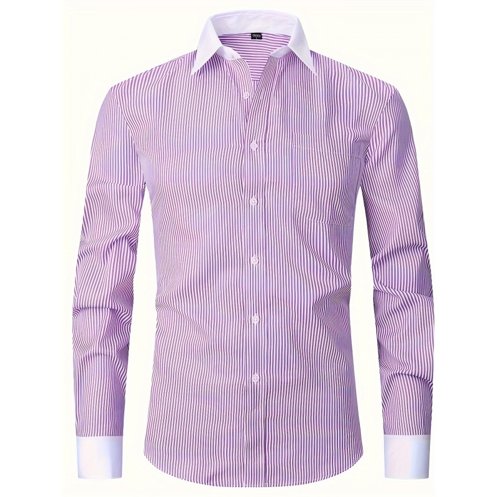 ESEA Homens Têm Bolsos Formais Camisa de Manga Comprida Temperamento Maduro Banquete Evento Camisa Francesa Apenas Camisas