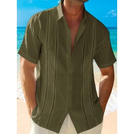 Camisetas Guayabera de Manga Curta para Homens Camisa de Botão Tops de Verão