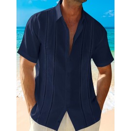 Camisetas Guayabera de Manga Curta para Homens Camisa de Botão Tops de Verão