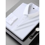 Camisa clássica masculina slim fit - Tecido elástico, manga comprida, botão, azul claro, lavável na máquina, eventos de negócios e sociais, roupas para eventos sociais | Camisa moderna | Camisa de tecido elástico