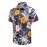 Camisa masculina havaiana com flores azuis, camisa casual de verão unissex para férias na praia, de manga curta e estampada com elementos florais e plantas tropicais