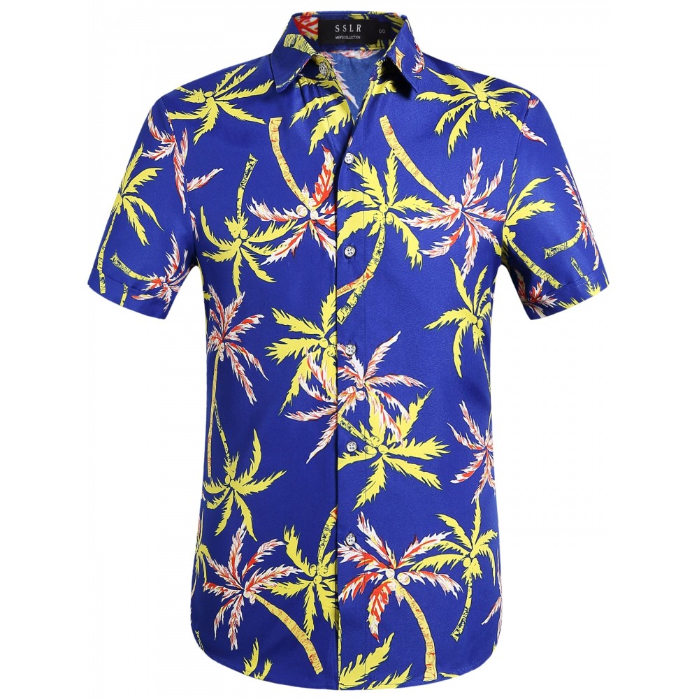 Camisetas de manga curta com estampa de coqueiros, com botões, casuais para o verão, estilo havaiano.