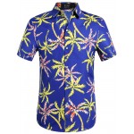 Camisetas de manga curta com estampa de coqueiros, com botões, casuais para o verão, estilo havaiano.