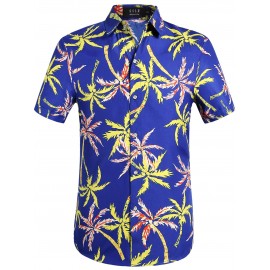 Camisetas de manga curta com estampa de coqueiros, com botões, casuais para o verão, estilo havaiano.