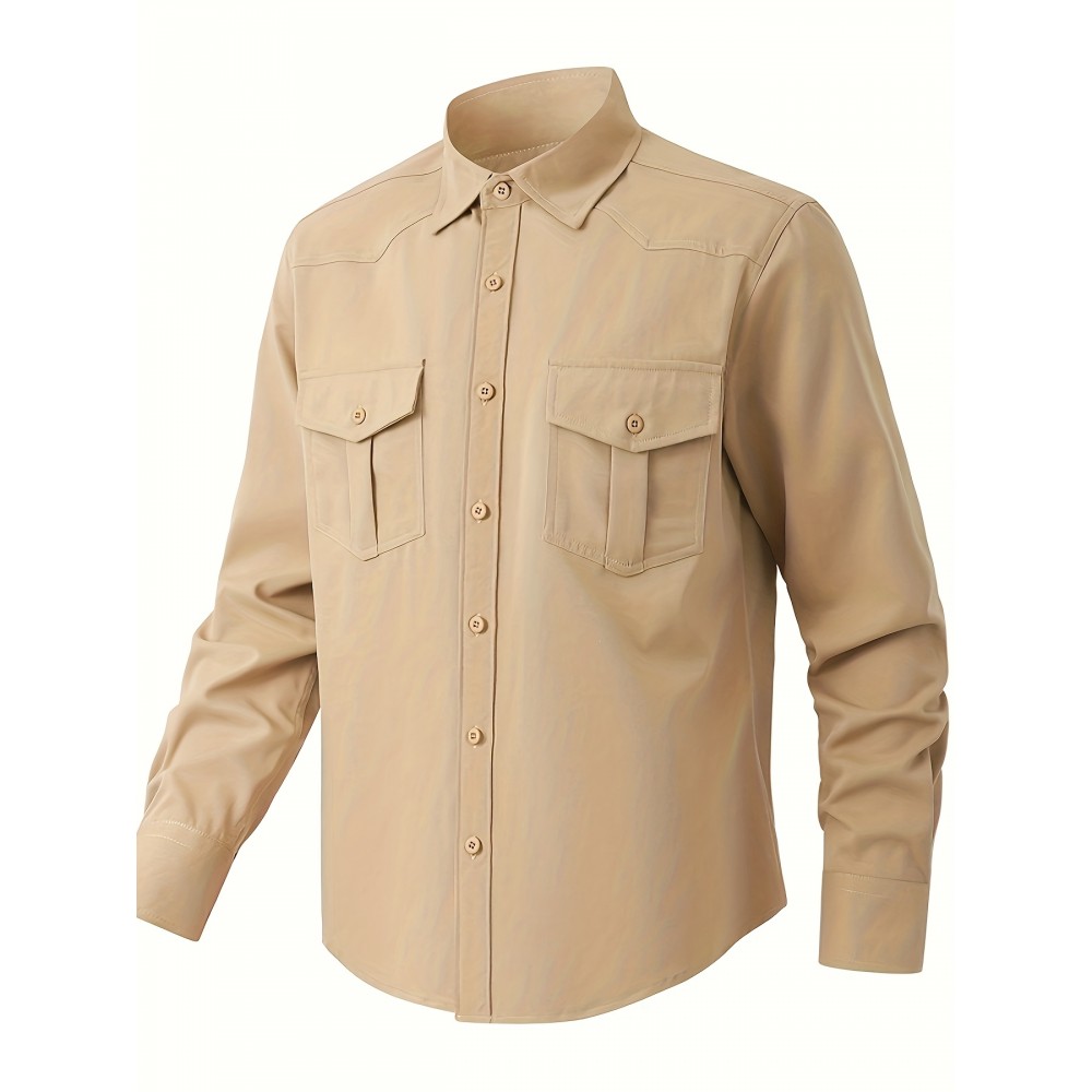 Jaqueta casual de manga comprida com bolsos duplos para homem, primavera e verão, solta e versátil, moda casual, cargo.