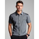 Camisa Masculina JOSFOND Azul Claro - Anti-Rugas Sem Passar, Botões Frontais, Corte Solto para Escritório e Eventos Formais - Tecido Não Transparente, Ideal para Verão